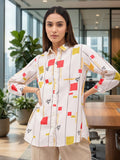 White Coloured Slim Collar Long Sleeves Colourblocked Shirt