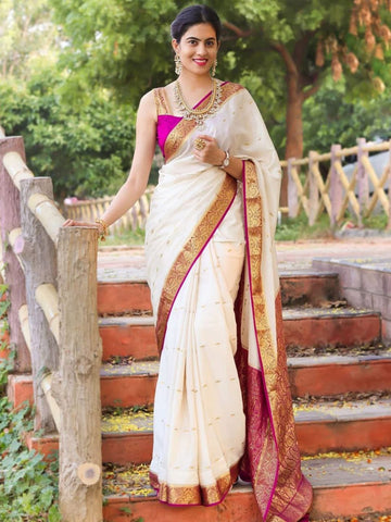 Ethnic Motifs Silk Cotton Handloom Banarasi Saree