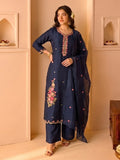Teal Embroidered Kurta Set With Dupatta
