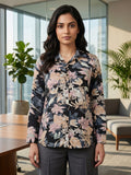 Black Coloured Slim Collar Long Sleeves Floral Shirt