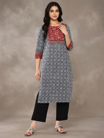 Varanga Women Plus Size Blue & Maroon Ethnic Motifs Printed Kurta