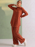 Women's Solid Relaxed-Fit Shirt & Wide-Leg Co-Ord Set