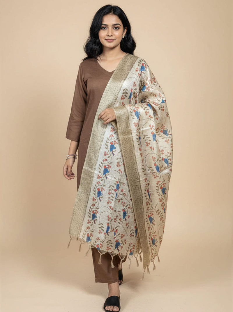Varanga Women V Neck Straight Kurta With Pants & Dupatta