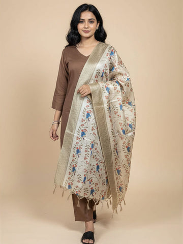 Varanga Women V Neck Straight Kurta With Pants & Dupatta