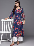 Varanga Women Blue Floral Printed Straight Kurta