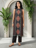 Varanga Women Sleeveless Panelled Floral Print Straight Fit Kurta Paired With Solid Trousers