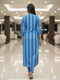 Aqua Blue Vertical Stripe Kurta Set