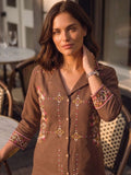 Floral Embroidered Brown Ethnic Kurta Set .