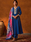 Royal Blue Mirror Work Kurta And Trouser Set With Dupatta