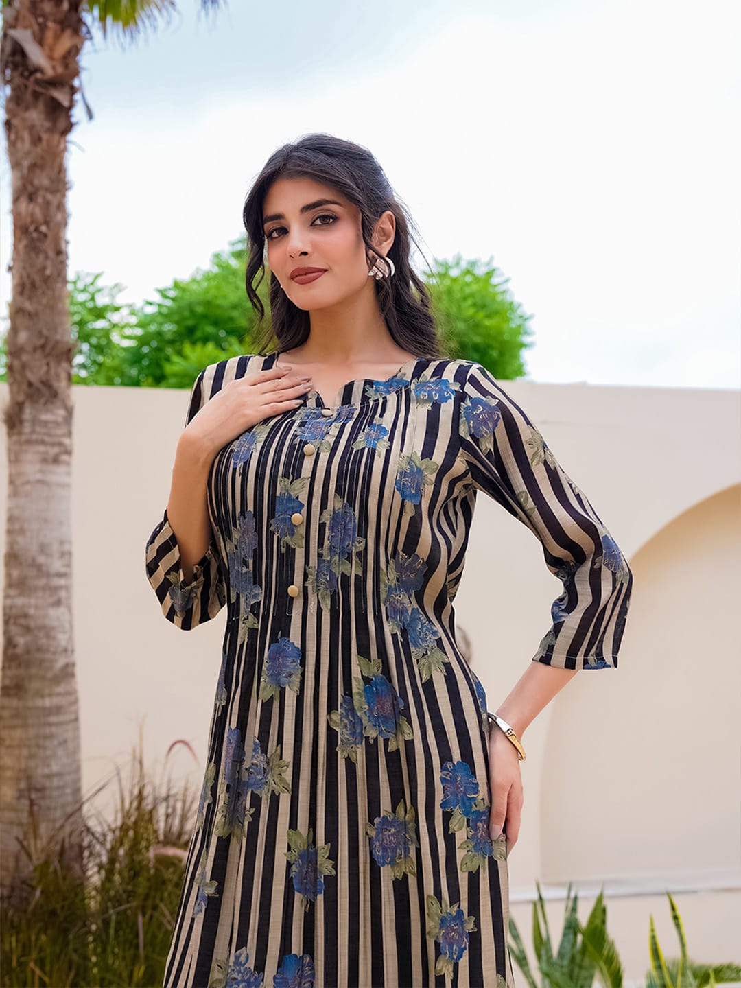 Midnight Botanical Tiered Kurta Set