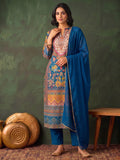 Women'S Blue Floral Printed Straight Kurta Set With Tonal Dupatta