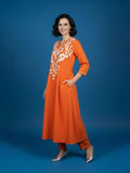 Tangerine Dream Ikkat  V-Neck Kurta set