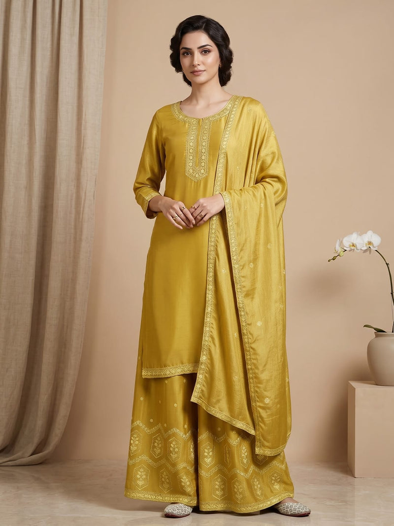 Varanga Women-Bead Work Kurta With Sharara And Dupatta
