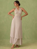 Embellished Mirror-Work Halter Kurta With Palazzo Set