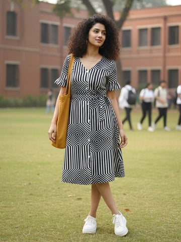 Tailored Stripe & Checkerboard Dress