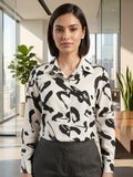 White Coloured Slim Collar Long Sleeves Graphic Shirt