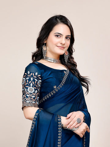 Varanga Embellished Embroidered Silk Blend Heavy Work Saree