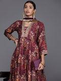 Varanga Women Mauve Floral Printed Gotta Patti Anarkali Kurta with Dupatta