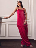 Fuchsia Square-Neck Top With Statement 3D Rose Paired With Farsi Salwar