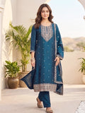 Kurta With Intricate Zari-Embroidered Yoke With Ankle-Length Solid Trousers And A Matching Zari-Accented Dupatta