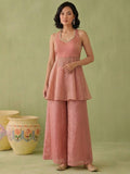 Womens Dusty Rose Halter Peplum Palazzo Set
