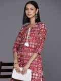 KSUT Women Maroon & White Printed Straight Kurta
