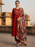 Varanga Women-Zari Embroidered Yoke Anarkali Kurta With Trouser & Dupatta