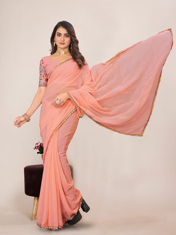 Varanga Floral Embroidered Poly Chiffon Saree