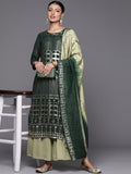 Varanga Women Green Sequins Embellished Kurta Paired With Contrast Sharara And Ombre Dupatta
