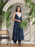 Floral Printed Mirror & Thread Embroidered Yoke Anarkali Kurta With Trouser