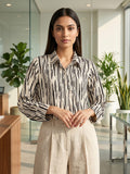 Cream Coloured Slim Collar Long Sleeves Abstract Shirt