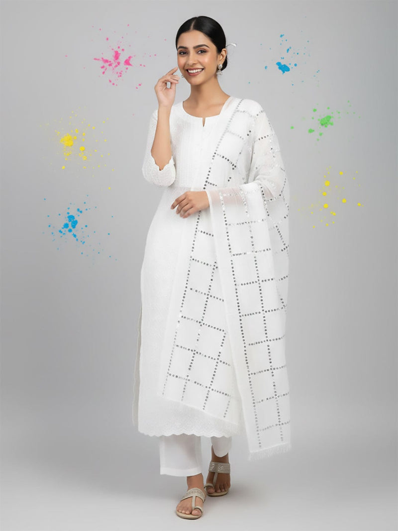 Elegant net dupatta featuring sequence detailing for a stylish and feminine finish.