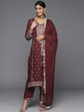 Varanga Women Maroon Embroidered Kurta Paired With Tonal Bottom And Dupatta