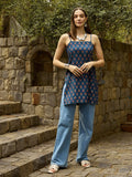 Traditional Ajrakh Butti Backless Navy Kurti