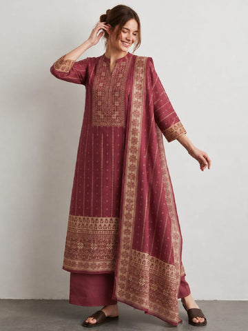 The Mauve Stripe Floral Kurta Set