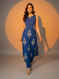 Floral Print Blue  Kurta Set