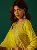Bandhani-Printed Anarkali With Zari-Embroidered Yoke, Paired With Solid Trousers And Dupatta