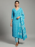 Varanga Women Floral Printed V Neck  Kurta with Trouser & Dupatta