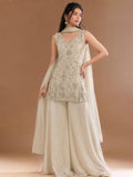 Women's Beads Embroidered Shimmer Short Kurta With Palazzo And Dupatta