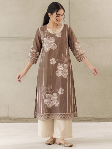 The Espresso Bloom Pure Silk Festive Women'S Kurta Set