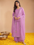 Lavender Mulmul Chanderi Kurta Set With Solid Trouser & Dupatta.