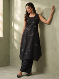 Black Kurta Set With Playful Typography Motif