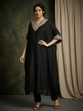 Varanga Women-Zari Embroidered Lace Neck Flared Kaftan With Trouser