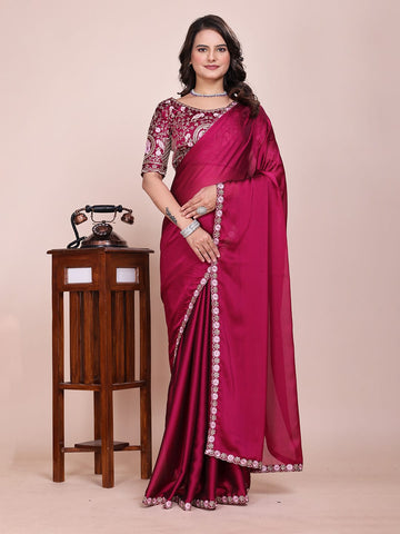 Varanga Ethnic Motifs Embroidered Silk Blend Heavy Work Saree