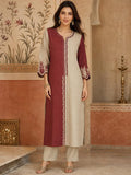 Maroon And Beige Colorblocked Kurta Set For Womens