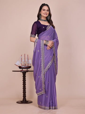 Varanga Embellished Embroidered Poly Chiffon Heavy Work Saree