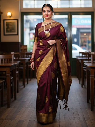 Ethnic Motifs Silk Cotton Handloom Banarasi Saree