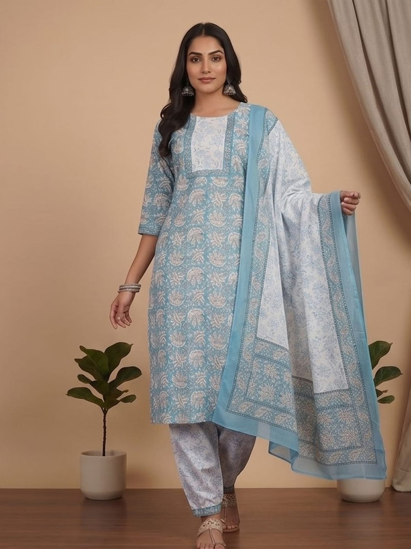 Varanga Women Ethnic Floral Printed Kurta Wih Salwar & Dupatta