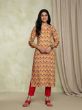 Varanga Yellow colour V neck allover print kurta