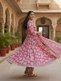Blooming Fuchsia Hand-Block Print Cotton Anarkali Set